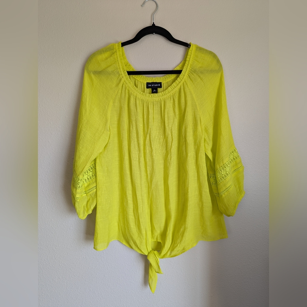 I.N. Studio Yellow Tie Front 3/4 Sleeve Blouse Size XL
